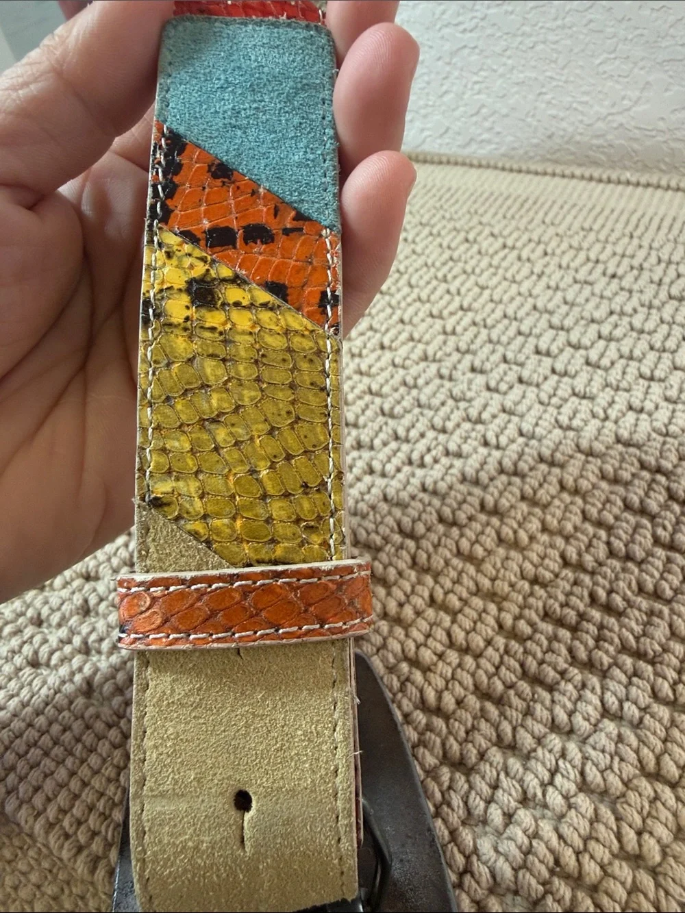Tanner Italy Genuine Leather Patchwork Snake Print Belt